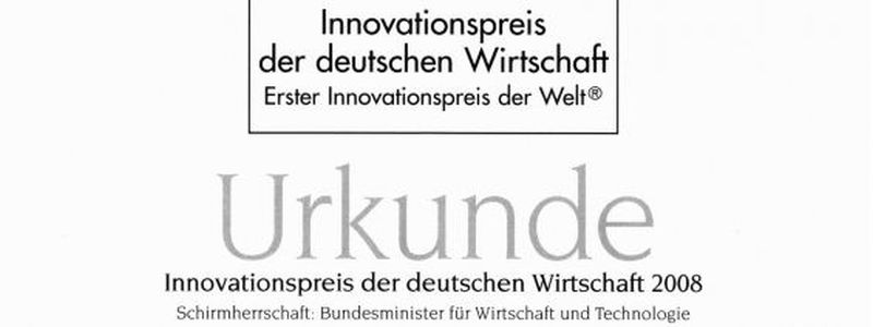 Certificate of innovation award of the German economy 2008 for HERZOG INTERTEC